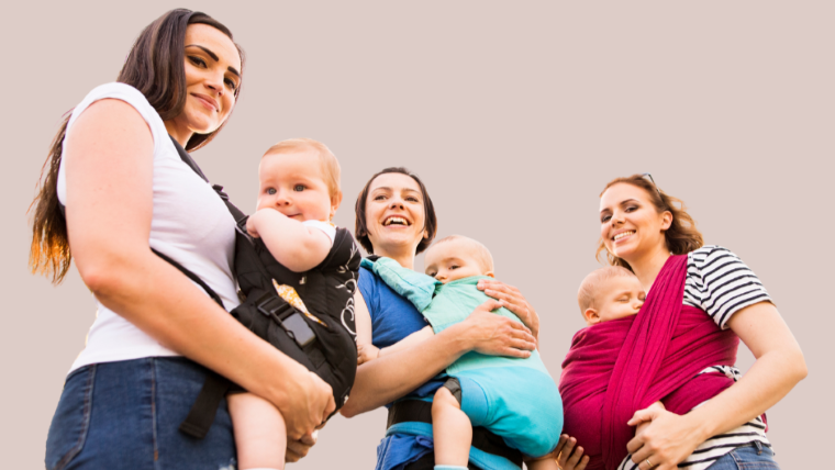 3 mødre med slyngebørn